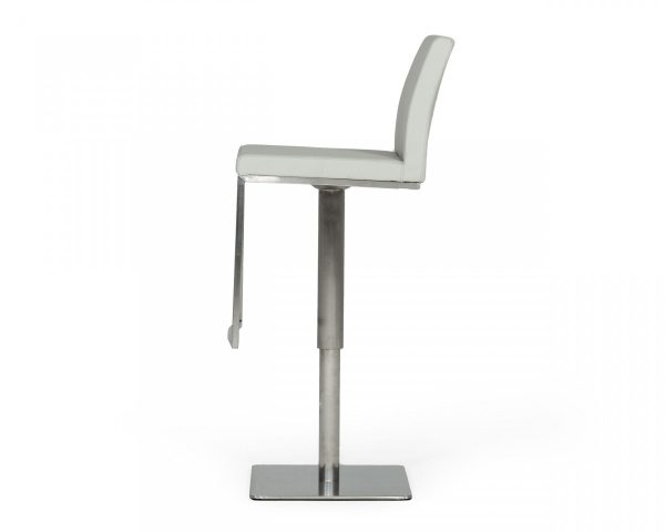 32" Light Gray And Silver Faux Leather And Stainless Steel Swivel Low Back Bar Height Bar Chair - Image 3