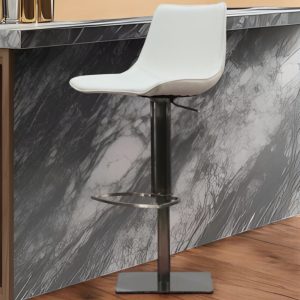 29" White and Silver Faux Leather and Stainless Steel Bar Height Swivel Bar Chair