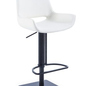 30" White And Black Faux Leather And Stainless Steel Swivel Bar Height Bar Chair