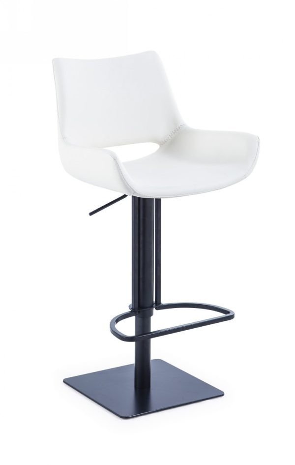 30" White And Black Faux Leather And Stainless Steel Swivel Bar Height Bar Chair