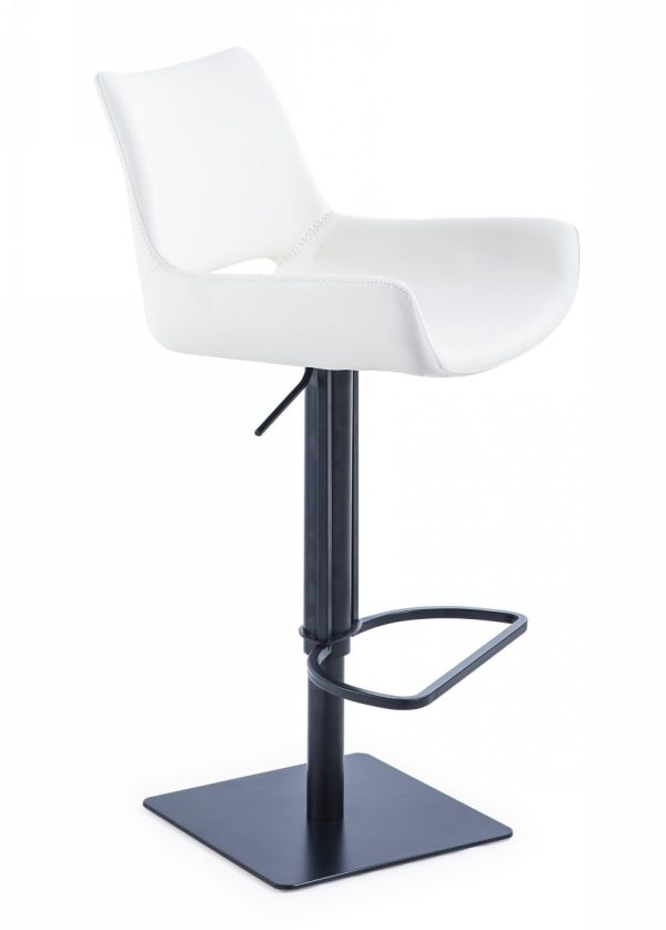 30" White And Black Faux Leather And Stainless Steel Swivel Bar Height Bar Chair - Image 2