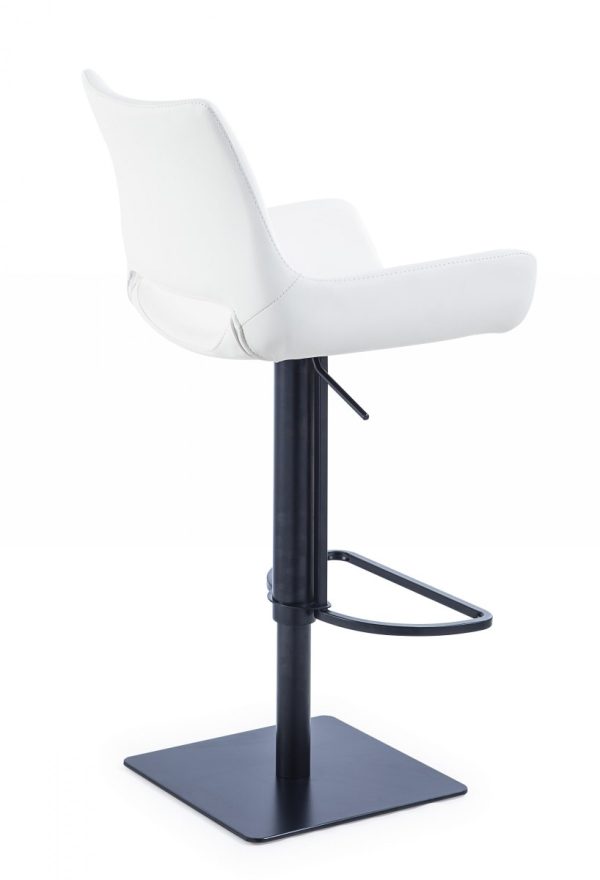 30" White And Black Faux Leather And Stainless Steel Swivel Bar Height Bar Chair - Image 3