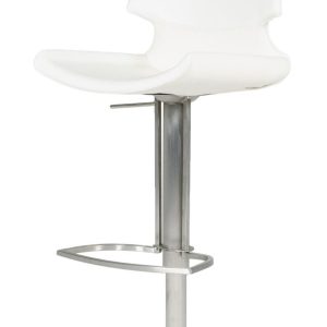 31" White And Silver Faux Leather And Steel Swivel Low Back Bar Height Bar Chair