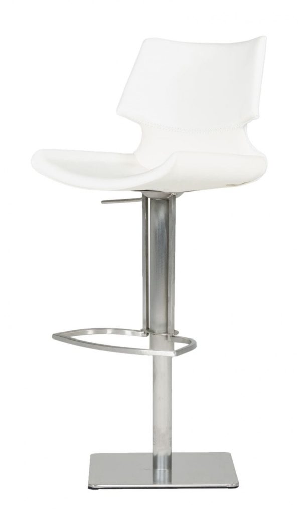 31" White And Silver Faux Leather And Steel Swivel Low Back Bar Height Bar Chair