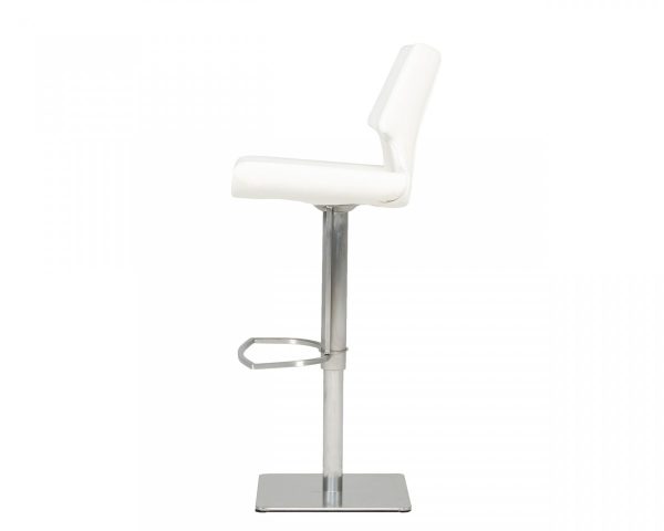 31" White And Silver Faux Leather And Steel Swivel Low Back Bar Height Bar Chair - Image 2