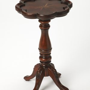20" Dark Brown And Cherry Wood Floral Top End Table