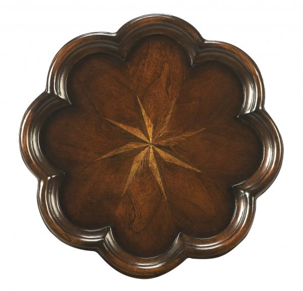 20" Dark Brown And Cherry Wood Floral Top End Table - Image 2
