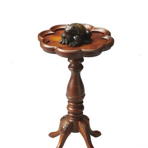 20" Medium Brown And Olive Ash Wood Floral Top End Table