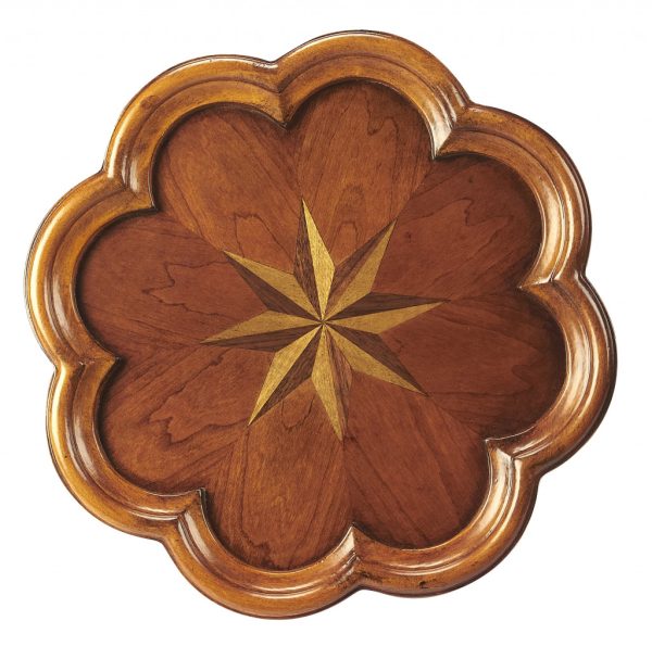 20" Medium Brown And Olive Ash Wood Floral Top End Table - Image 3