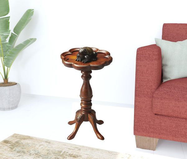20" Medium Brown And Olive Ash Wood Floral Top End Table - Image 2
