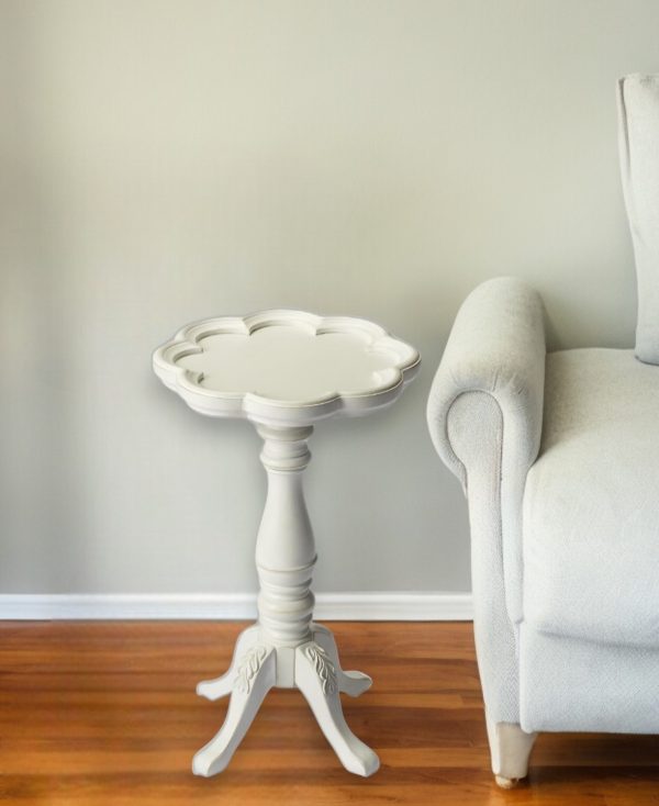 20" Cottage White Wood Floral Top End Table - Image 3
