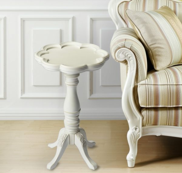 20" Cottage White Wood Floral Top End Table - Image 2