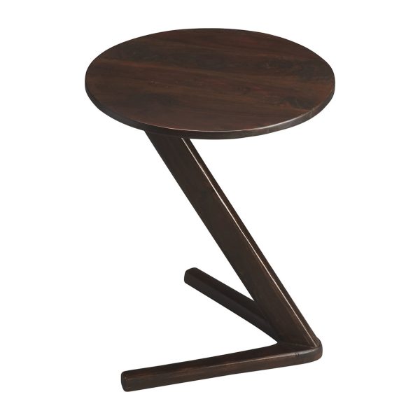 20" Dark Brown Solid Wood Angled Pedestal Round End Table - Image 2