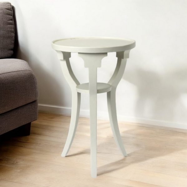24" White Wood And Solid Wood Round End Table With Shelf - Image 3