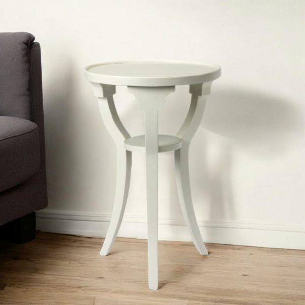 24" White Wood And Solid Wood Round End Table With Shelf - Image 2