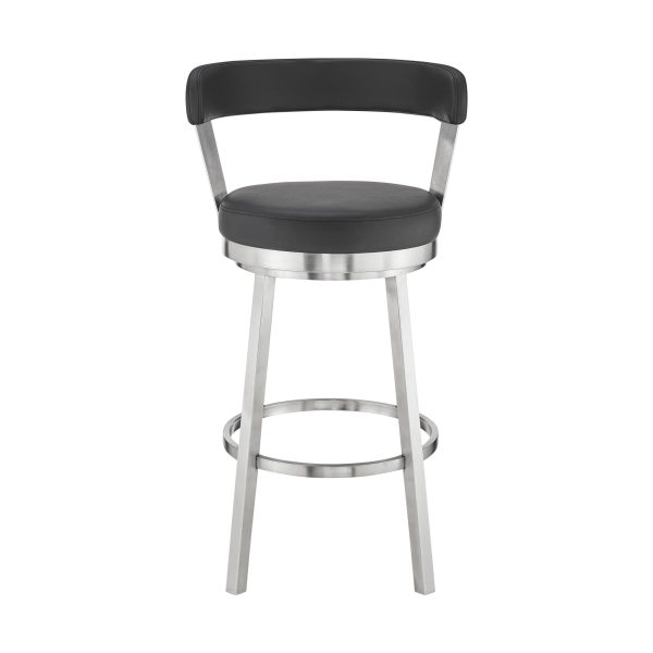 26" Black And Silver Iron Swivel Backless Counter Height Bar Chair - Image 2