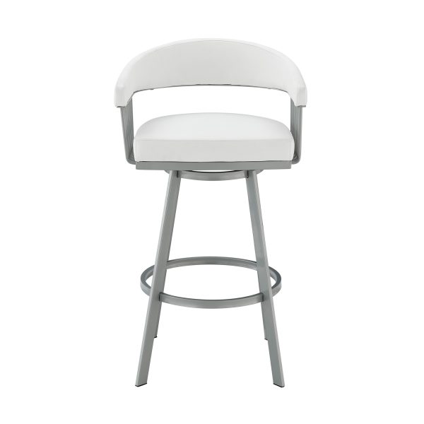 25" White And Silver Iron Swivel Backless Counter Height Bar Chair - Image 2