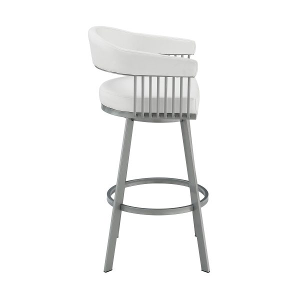 25" White And Silver Iron Swivel Backless Counter Height Bar Chair - Image 3