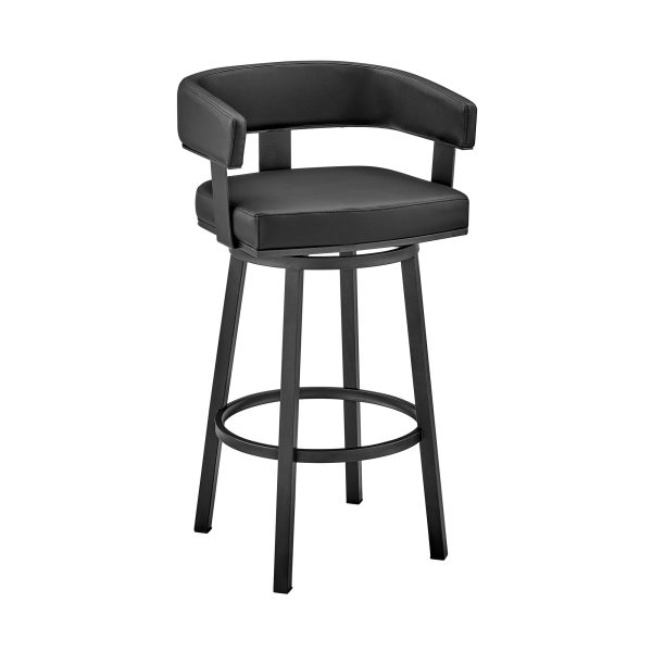 26" Black Faux Leather And Iron Swivel Low Back Counter Height Bar Chair - Image 2