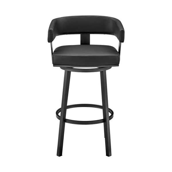 26" Black Faux Leather And Iron Swivel Low Back Counter Height Bar Chair - Image 3