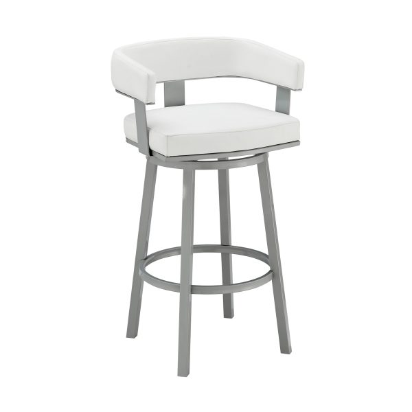 26" White and Gray Faux Leather and Iron Low Back Counter Height Swivel Bar Chair - Image 2