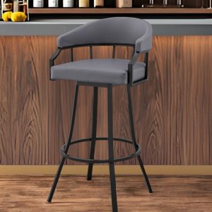 26" Slate Gray and Black Steel Low Back Counter Height Swivel Bar Chair