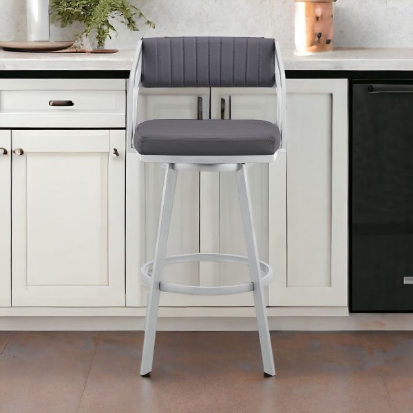 26" Slate Gray And Silver Iron Swivel Low Back Counter Height Bar Chair - Image 2