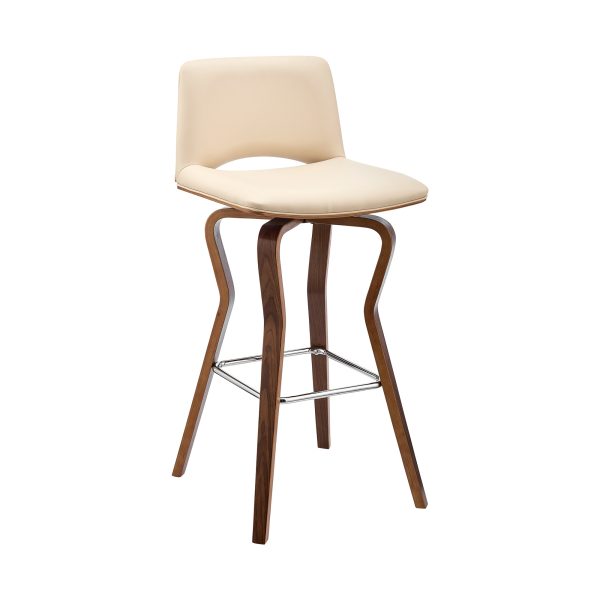 26" Cream And Brown Faux Leather Swivel Low Back Counter Height Bar Chair - Image 3