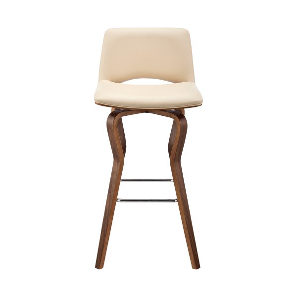 26" Cream And Brown Faux Leather Swivel Low Back Counter Height Bar Chair