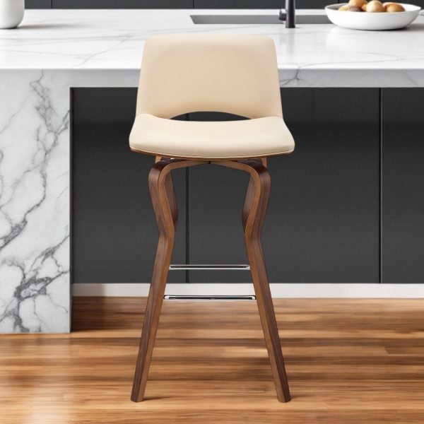 26" Cream And Brown Faux Leather Swivel Low Back Counter Height Bar Chair - Image 2