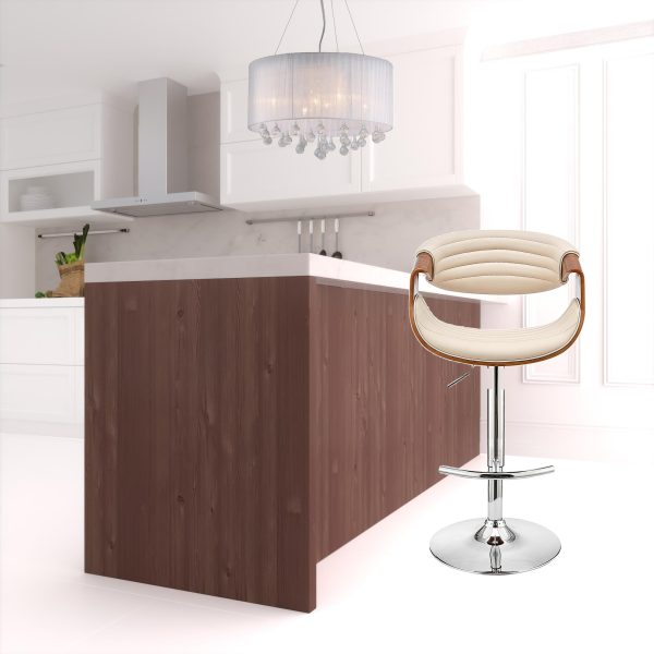 25" Cream And Silver Faux Leather And Iron Swivel Low Back Adjustable Height Bar Chair - Image 2