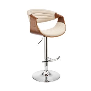 25" Cream And Silver Faux Leather And Iron Swivel Low Back Adjustable Height Bar Chair