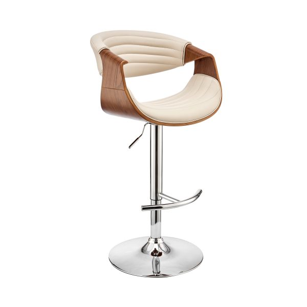 25" Cream And Silver Faux Leather And Iron Swivel Low Back Adjustable Height Bar Chair