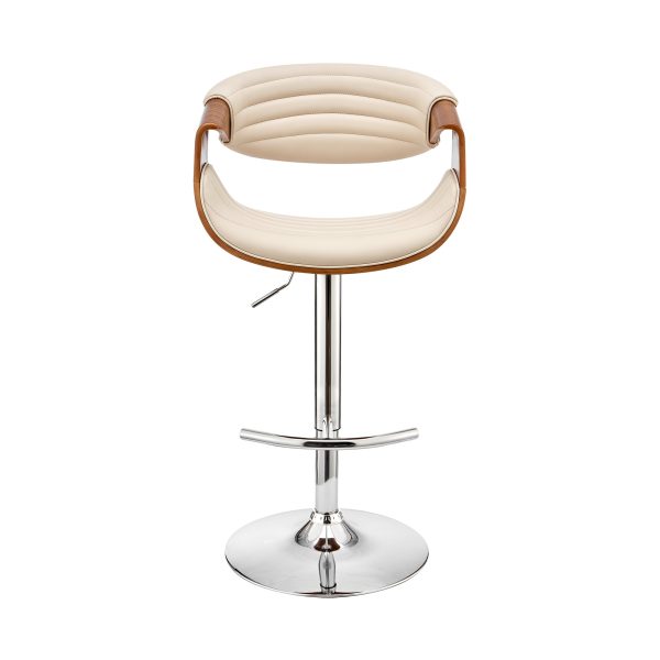 25" Cream And Silver Faux Leather And Iron Swivel Low Back Adjustable Height Bar Chair - Image 3