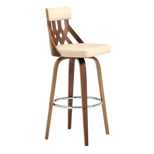 26" Cream And Brown Swivel Backless Counter Height Bar Chair