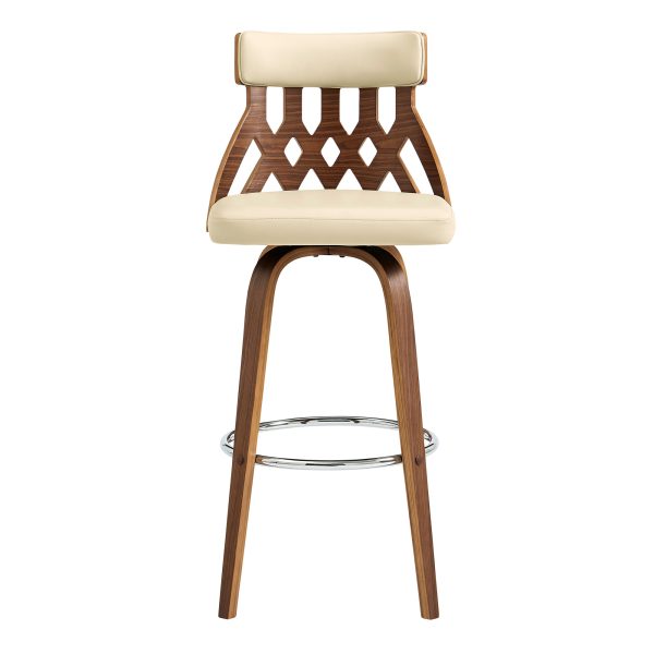 26" Cream And Brown Swivel Backless Counter Height Bar Chair - Image 2