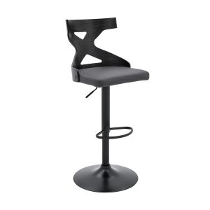 24" Gray And Black Iron Swivel Backless Adjustable Height Bar Chair