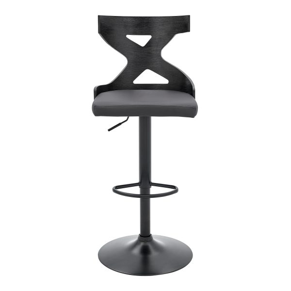 24" Gray And Black Iron Swivel Backless Adjustable Height Bar Chair - Image 2
