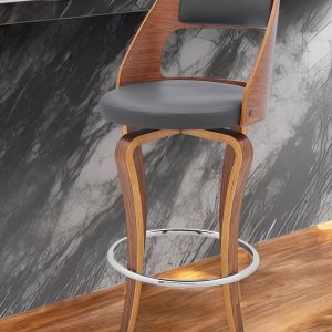25" Gray and Brown Faux Leather Counter Height Swivel Bar Chair