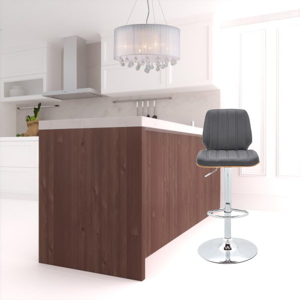 25" Gray And Brown Faux Leather Swivel Adjustable Height Bar Chair - Image 2