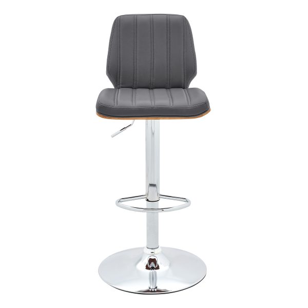 25" Gray And Brown Faux Leather Swivel Adjustable Height Bar Chair - Image 3