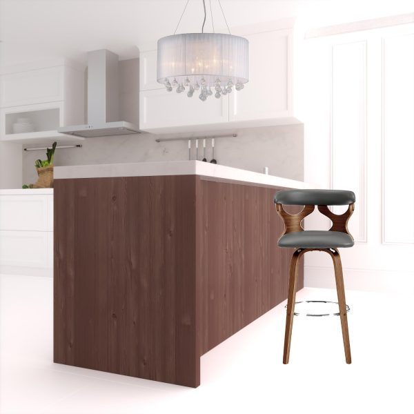 26" Gray And Brown Faux Leather Swivel Counter Height Bar Chair - Image 2