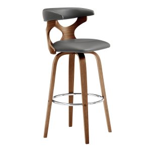 26" Gray And Brown Faux Leather Swivel Counter Height Bar Chair