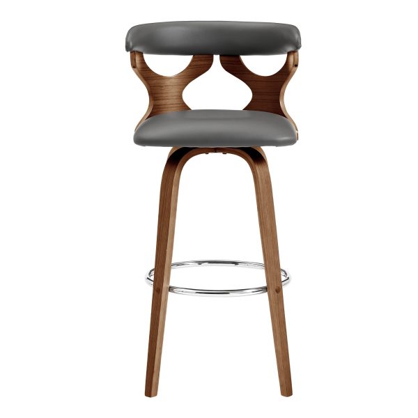 26" Gray And Brown Faux Leather Swivel Counter Height Bar Chair - Image 3