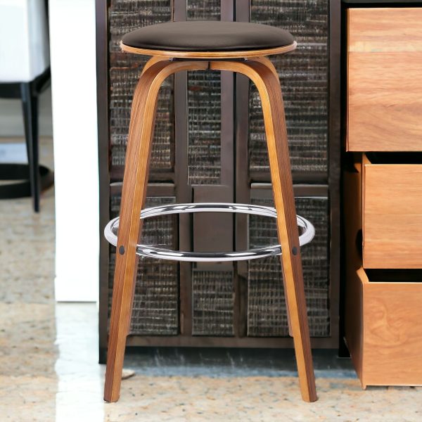 25" Brown Iron Swivel Backless Counter Height Bar Chair - Image 2