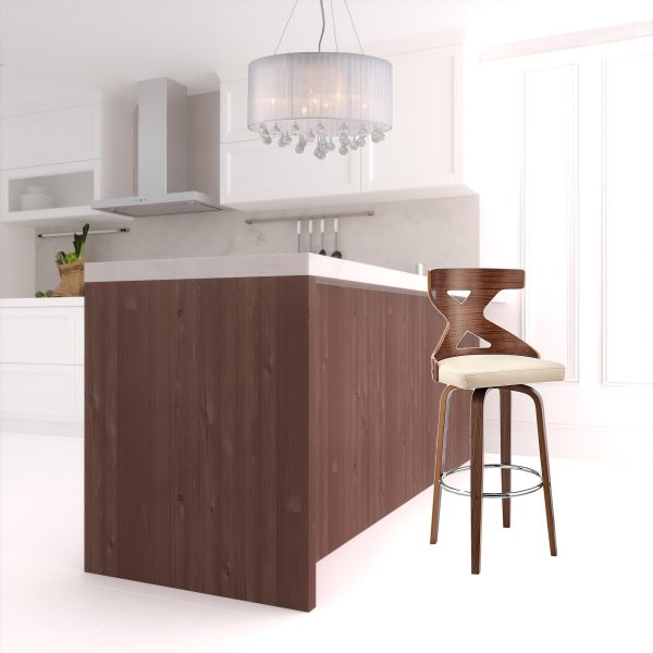 26" Cream And Brown Faux Leather And Solid + Manufactured Wood Swivel Counter Height Bar Chair - Image 2
