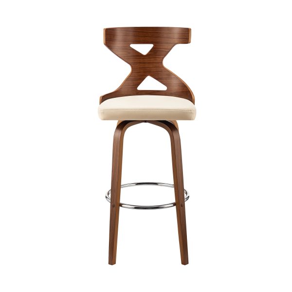 26" Cream And Brown Faux Leather And Solid + Manufactured Wood Swivel Counter Height Bar Chair - Image 3