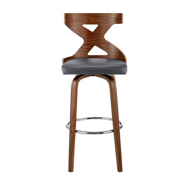 26" Gray and Brown Faux Leather and Solid and Manufactured Wood Counter Height Swivel Bar Chair - Image 3