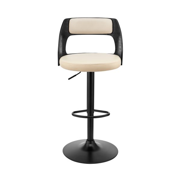 25" Cream And Black Iron Swivel Adjustable Height Bar Chair - Image 2