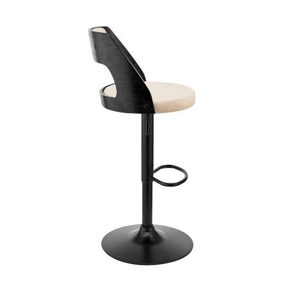 25" Cream And Black Iron Swivel Adjustable Height Bar Chair - Image 3